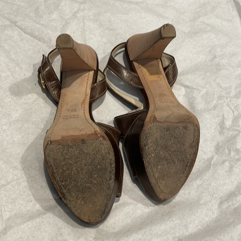 Prada Brown Leather Criss-cross Sandals - Picture 6 of 15